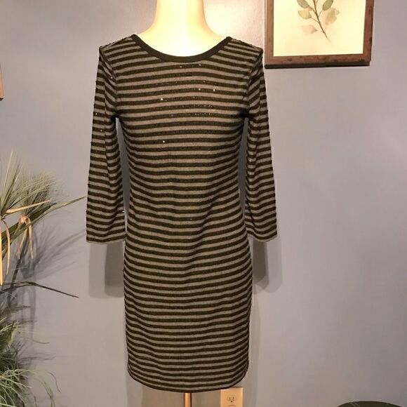 Express Gray Black Striped Sequin Dress - Small - Picture 1 of 9